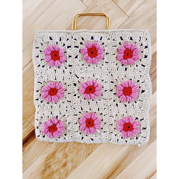 VTG Vintage 70s Handmade granny bag boho squares crochet tote/purse patchwork - Picture 2 of 4